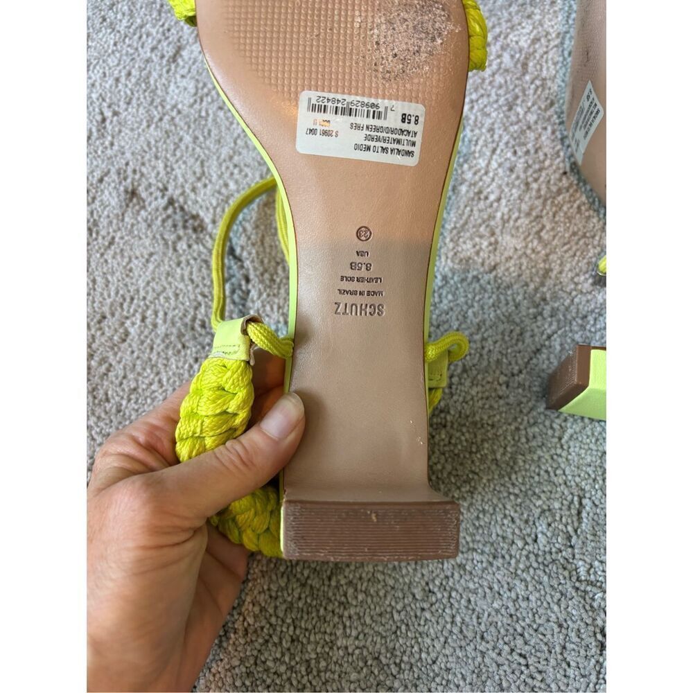Schutz Leather Braided Mid-Heel Sandals - Blair green, $165 Sz 8.5 - Picture 6 of 8